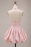 Sparkly Floral Pink Beaded A-Line Short Corset Homecoming Dress
