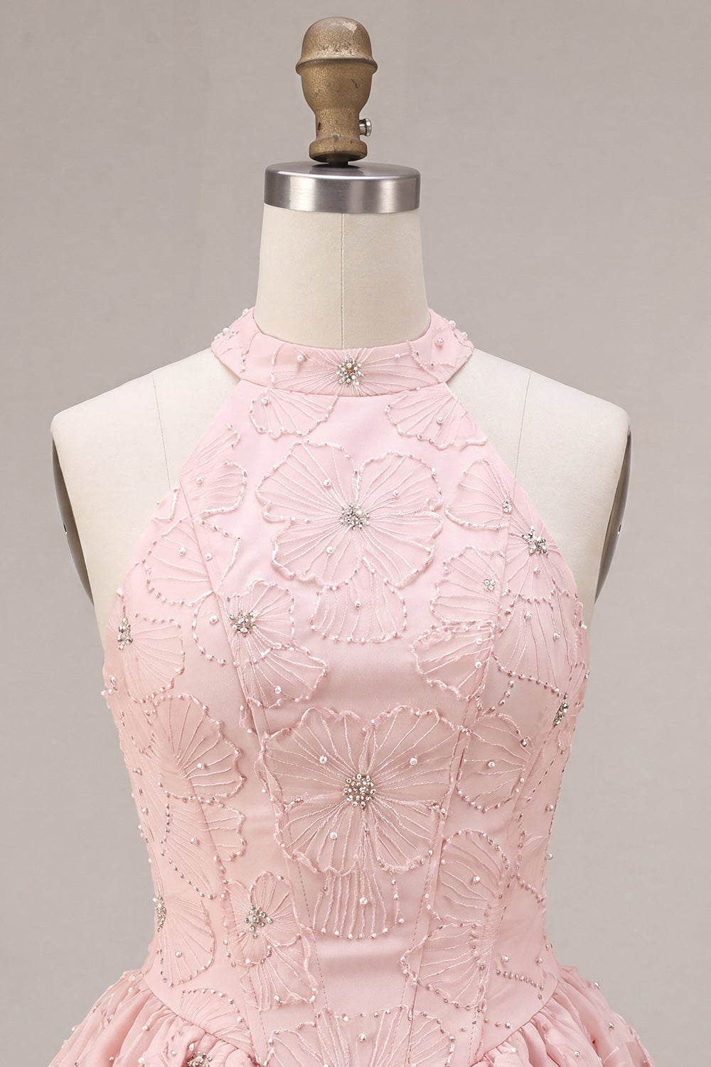 Sparkly Floral Pink Beaded A-Line Short Corset Homecoming Dress