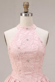 Sparkly Floral Pink Beaded A-Line Short Corset Homecoming Dress