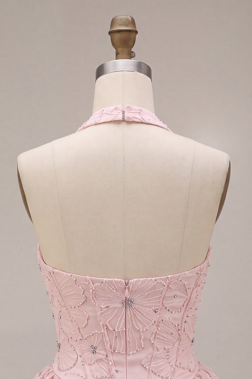 Sparkly Floral Pink Beaded A-Line Short Corset Homecoming Dress