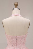 Sparkly Floral Pink Beaded A-Line Short Corset Homecoming Dress