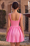 Pink Satin Corset A-Line Beaded Short Homecoming Dress