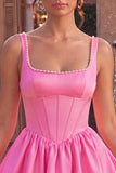 Pink Satin Corset A-Line Beaded Short Homecoming Dress