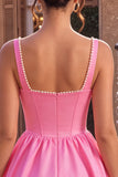 Pink Satin Corset A-Line Beaded Short Homecoming Dress