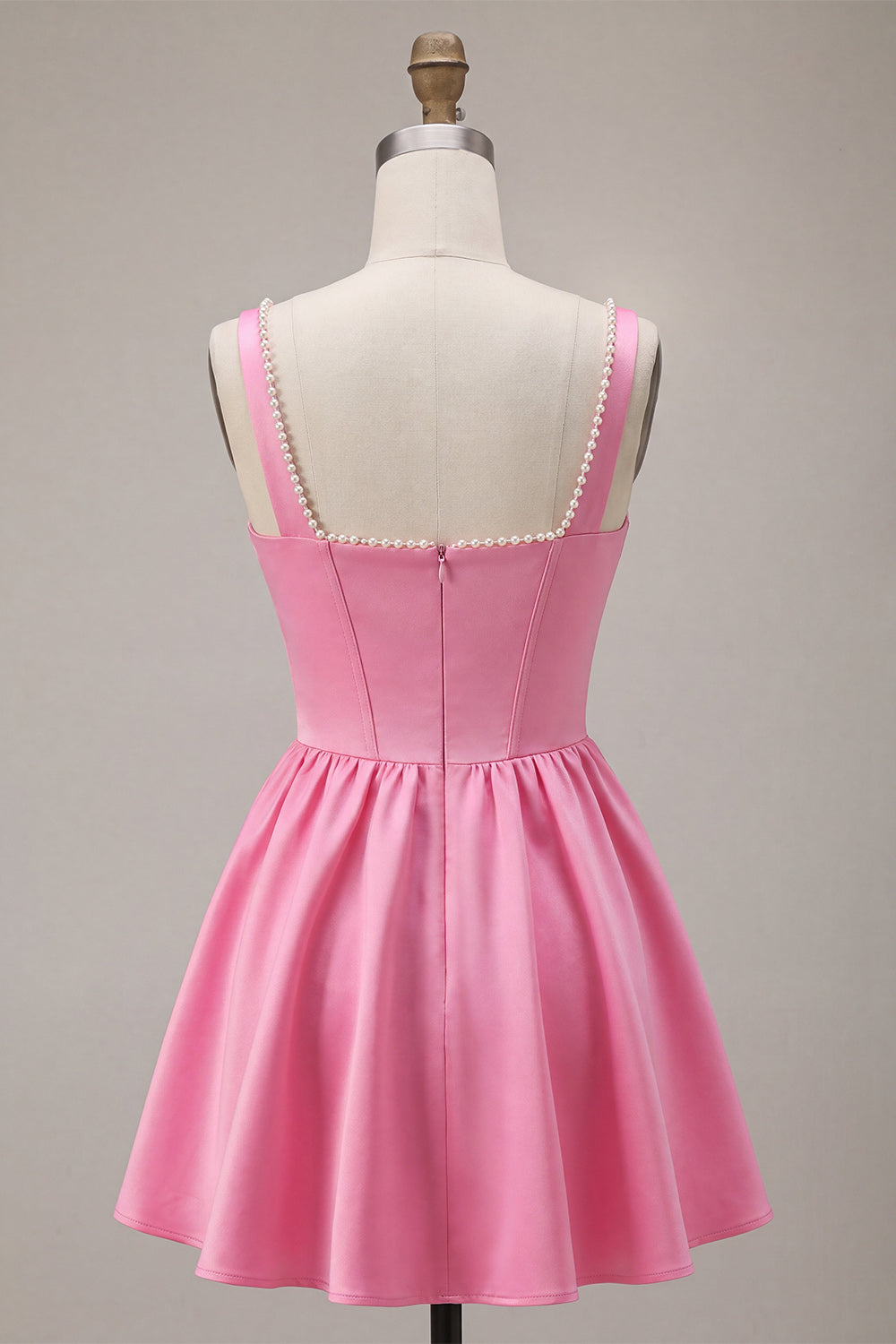 Pink Satin Corset A-Line Beaded Short Homecoming Dress