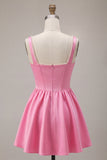 Pink Satin Corset A-Line Beaded Short Homecoming Dress