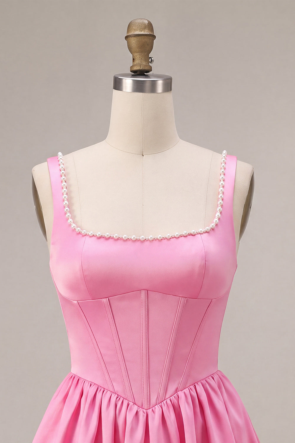 Pink Satin Corset A-Line Beaded Short Homecoming Dress