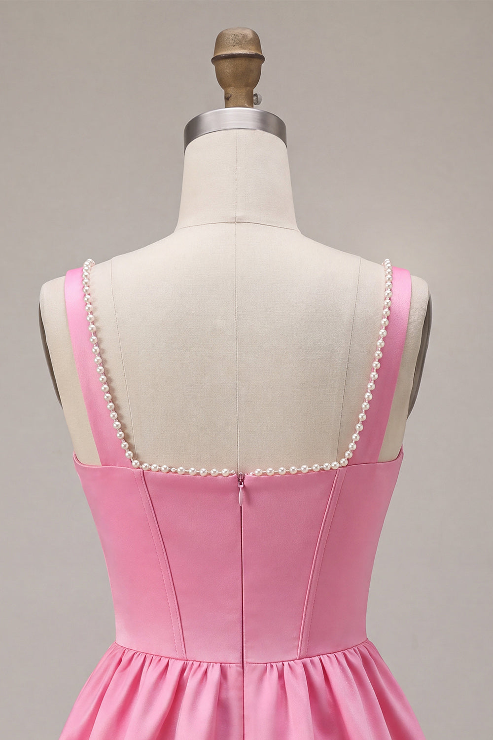 Pink Satin Corset A-Line Beaded Short Homecoming Dress