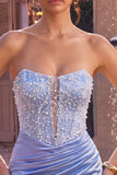 Sparkly Sky Blue Strapless Corset Beaded Tight Short Homecoming Dress
