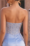 Sparkly Sky Blue Strapless Corset Beaded Tight Short Homecoming Dress