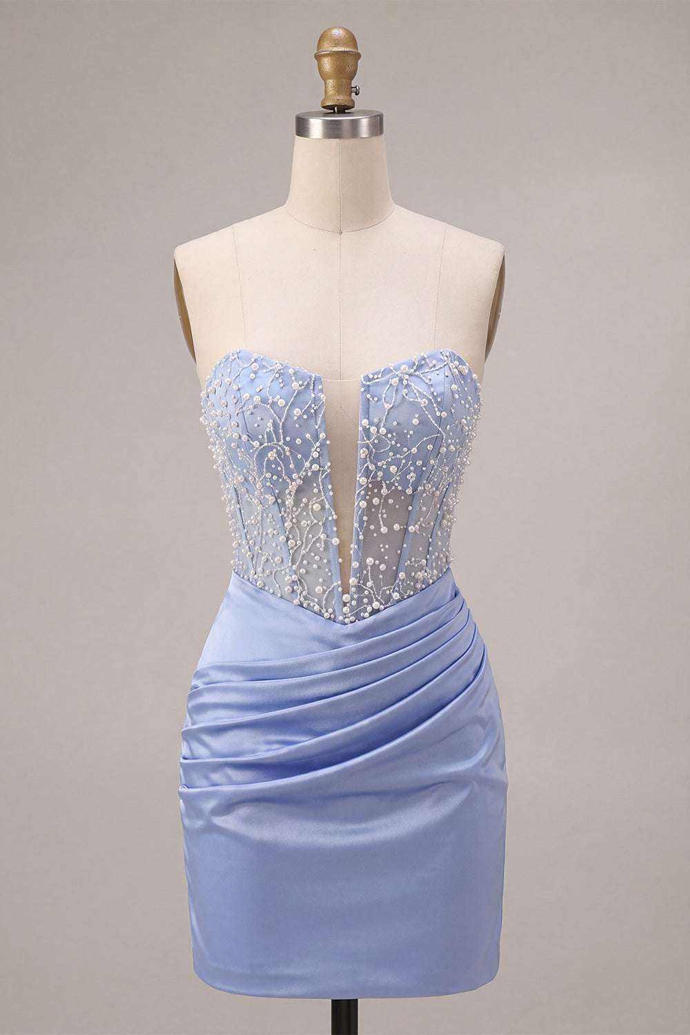 Sparkly Sky Blue Strapless Corset Beaded Tight Short Homecoming Dress
