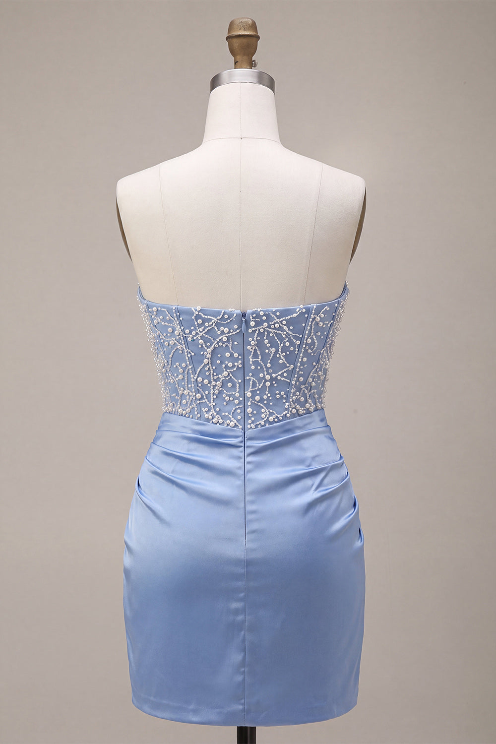 Sparkly Sky Blue Strapless Corset Beaded Tight Short Homecoming Dress