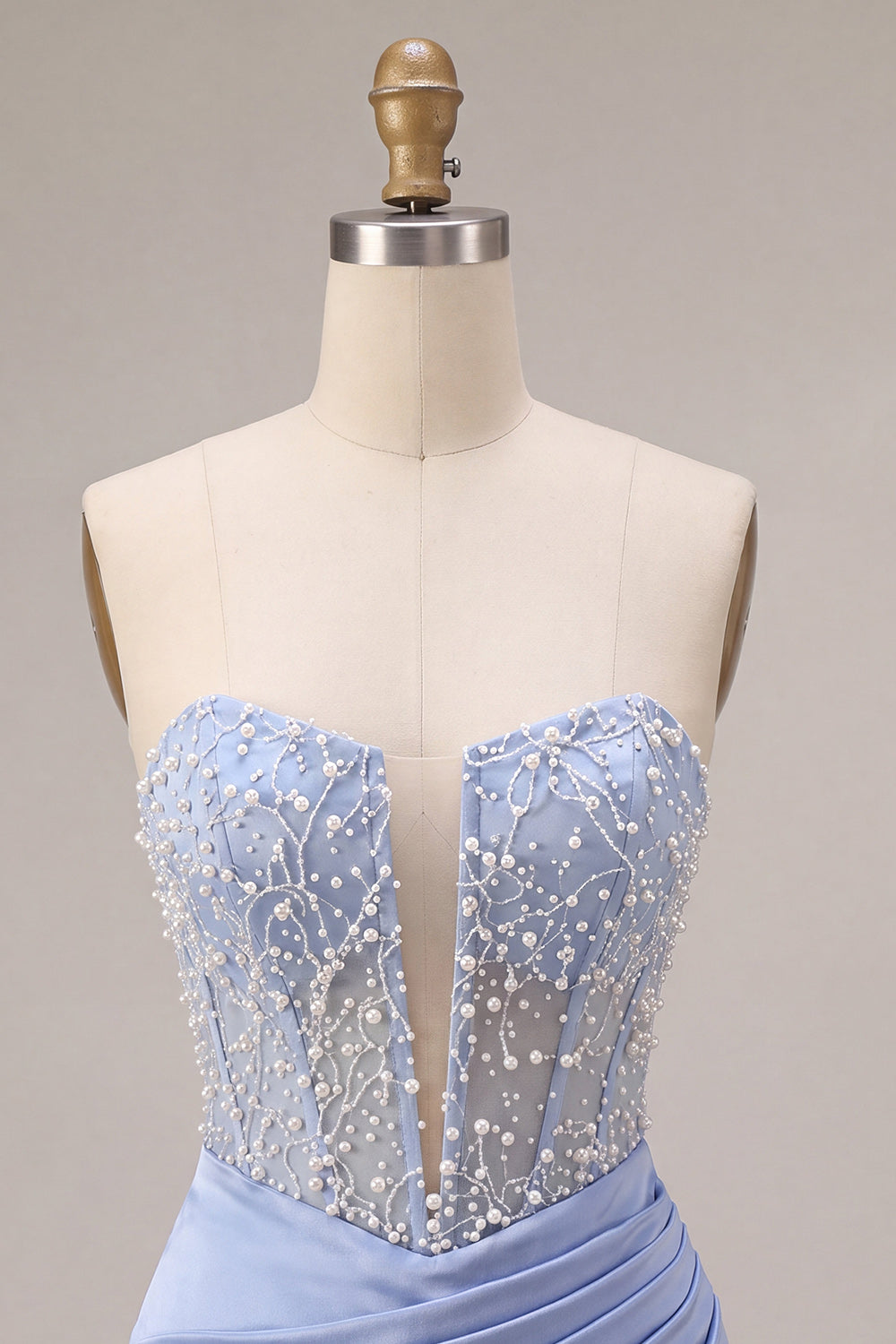 Sparkly Sky Blue Strapless Corset Beaded Tight Short Homecoming Dress