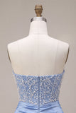 Sparkly Sky Blue Strapless Corset Beaded Tight Short Homecoming Dress