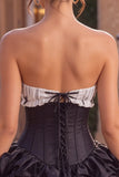 Black Strapless A Line Ruffled Short Corset Homecoming Dress with Bow
