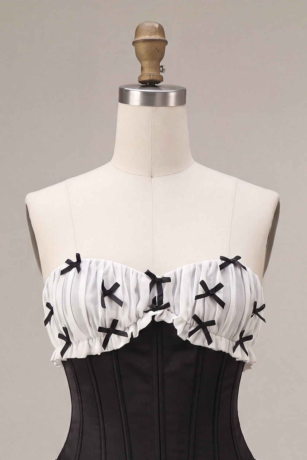 Black Strapless A Line Ruffled Short Corset Homecoming Dress with Bow