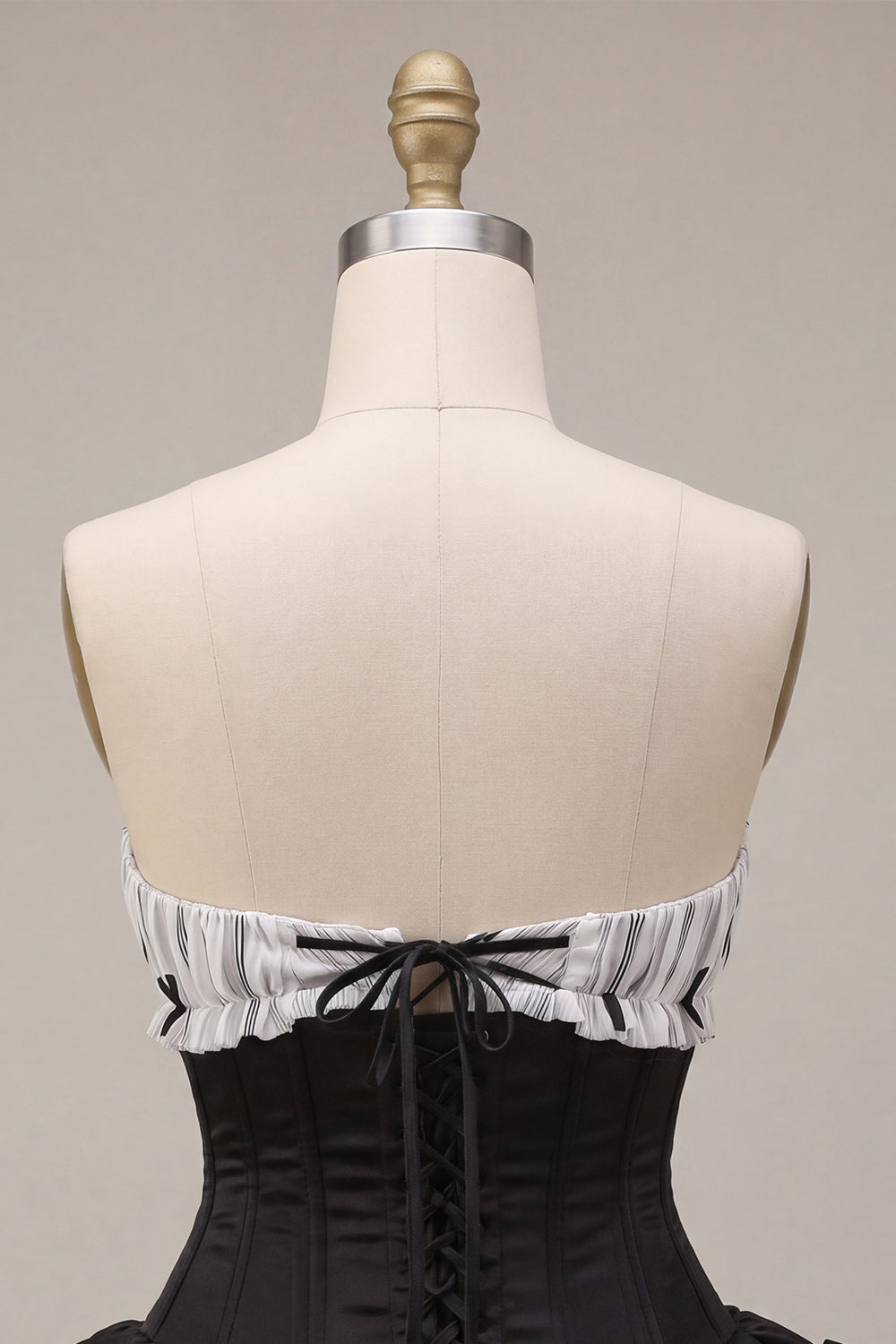 Black Strapless A Line Ruffled Short Corset Homecoming Dress with Bow