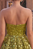 Sparkly Olive Floral Sequin Sweetheart A Line Ruffled Short Homecoming Dress