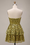Sparkly Olive Floral Sequin Sweetheart A Line Ruffled Short Homecoming Dress