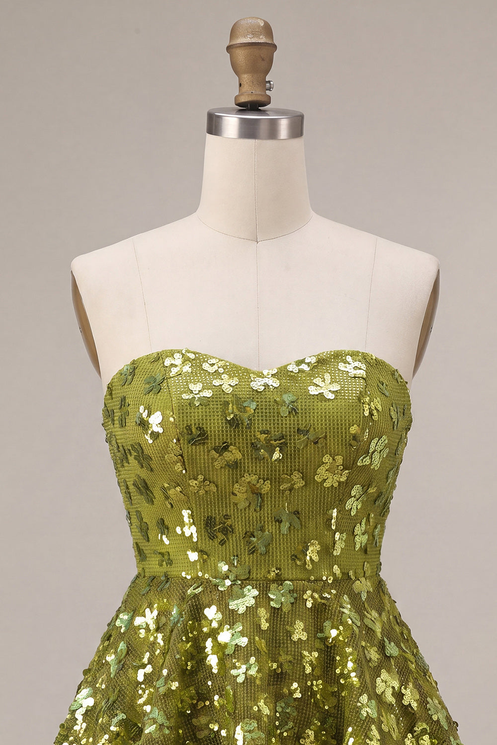 Sparkly Olive Floral Sequin Sweetheart A Line Ruffled Short Homecoming Dress