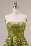 Sparkly Olive Floral Sequin Sweetheart A Line Ruffled Short Homecoming Dress