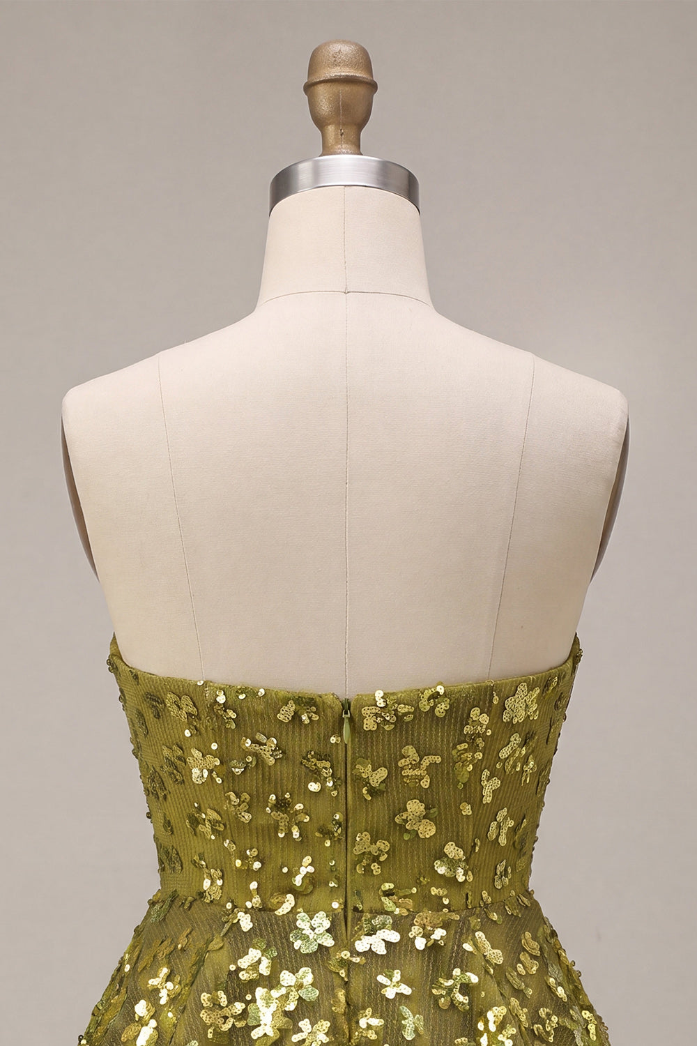 Sparkly Olive Floral Sequin Sweetheart A Line Ruffled Short Homecoming Dress