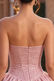 Sparkly Pink Beaded Sweetheart A Line Short Corset Homecoming Dress
