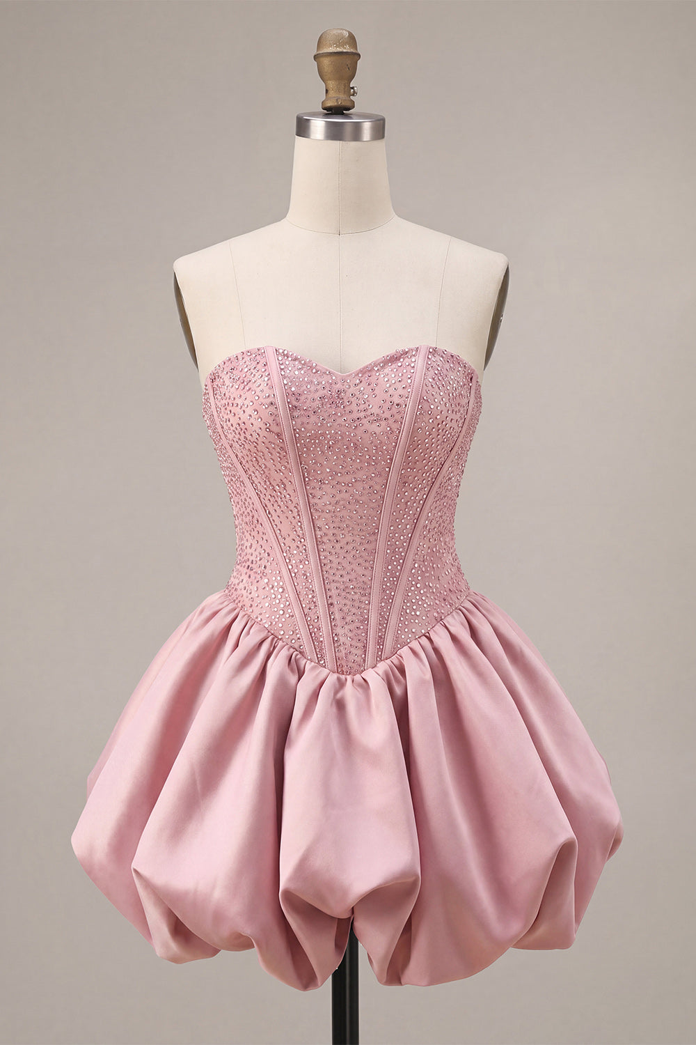 Sparkly Pink Beaded Sweetheart A Line Short Corset Homecoming Dress