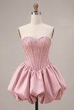 Sparkly Pink Beaded Sweetheart A Line Short Corset Homecoming Dress