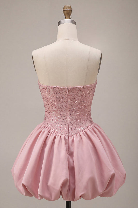 Sparkly Pink Beaded Sweetheart A Line Short Corset Homecoming Dress