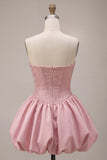 Sparkly Pink Beaded Sweetheart A Line Short Corset Homecoming Dress