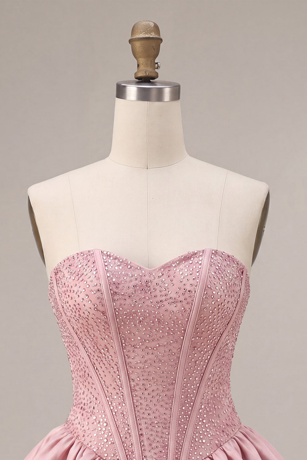 Sparkly Pink Beaded Sweetheart A Line Short Corset Homecoming Dress