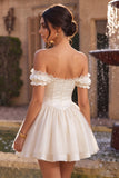 Ivory Ruffled A Line Short Corset Homecoming Dress with 3D Flower