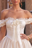 Ivory Ruffled A Line Short Corset Homecoming Dress with 3D Flower