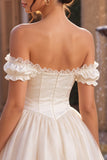 Ivory Ruffled A Line Short Corset Homecoming Dress with 3D Flower