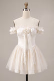 Ivory Ruffled A Line Short Corset Homecoming Dress with 3D Flower