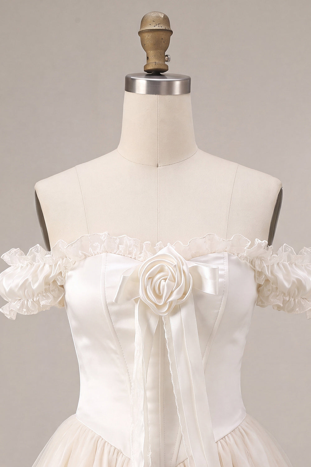 Ivory Ruffled A Line Short Corset Homecoming Dress with 3D Flower
