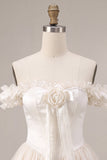 Ivory Ruffled A Line Short Corset Homecoming Dress with 3D Flower