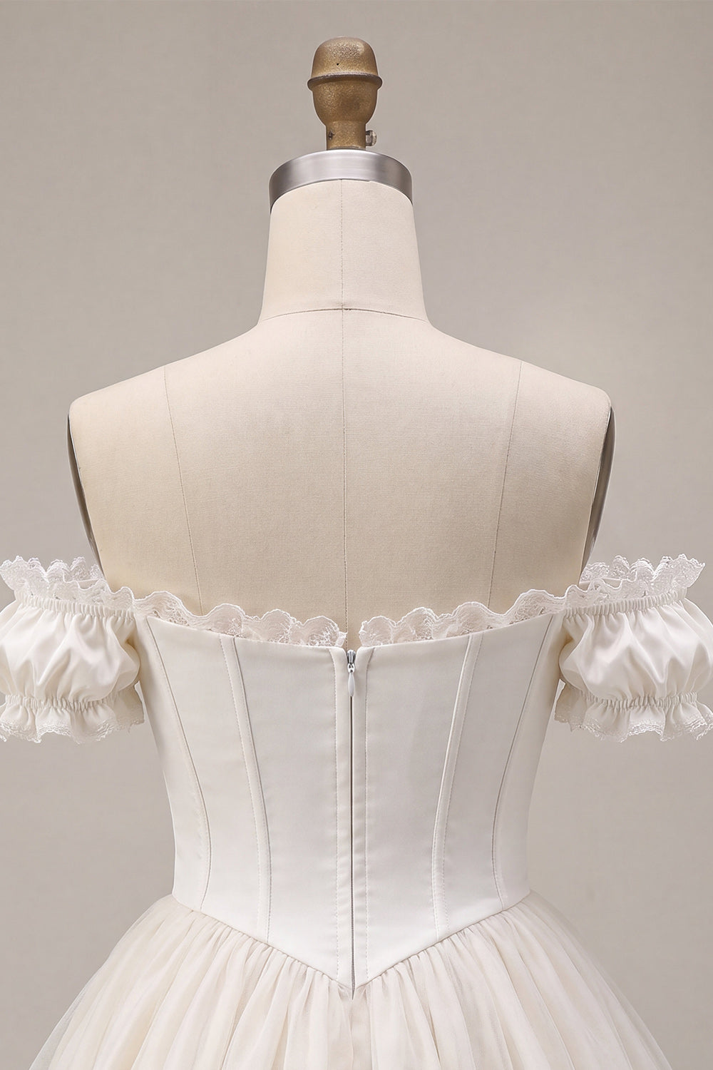 Ivory Ruffled A Line Short Corset Homecoming Dress with 3D Flower