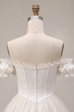 Ivory Ruffled A Line Short Corset Homecoming Dress with 3D Flower