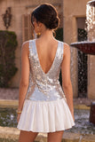 Sparkly Silve Sequin V-Neck A Line Short Homecoming Dress