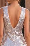 Sparkly Silve Sequin V-Neck A Line Short Homecoming Dress