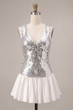 Sparkly Silve Sequin V-Neck A Line Short Homecoming Dress