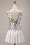 Sparkly Silve Sequin V-Neck A Line Short Homecoming Dress