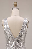 Sparkly Silve Sequin V-Neck A Line Short Homecoming Dress