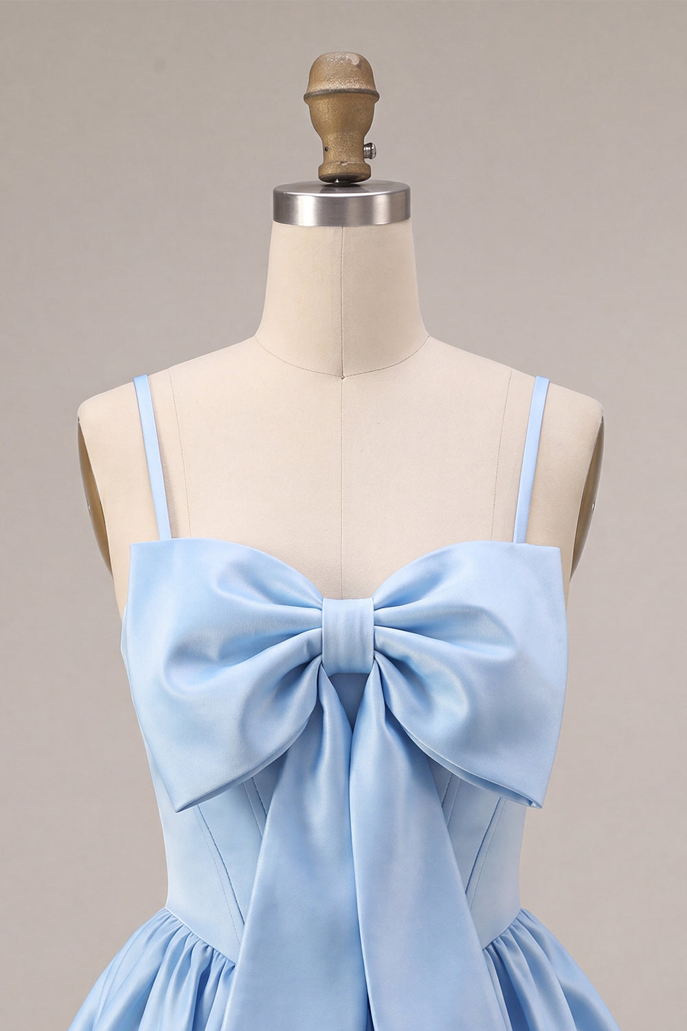 Sky Blue Satin A Line Short Corset Homecoming Dress with Bow