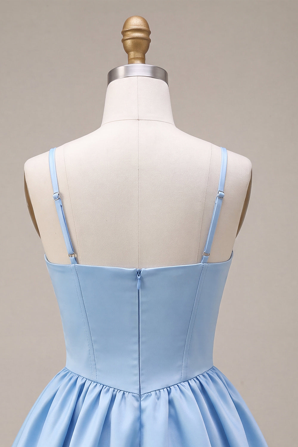 Sky Blue Satin A Line Short Corset Homecoming Dress with Bow