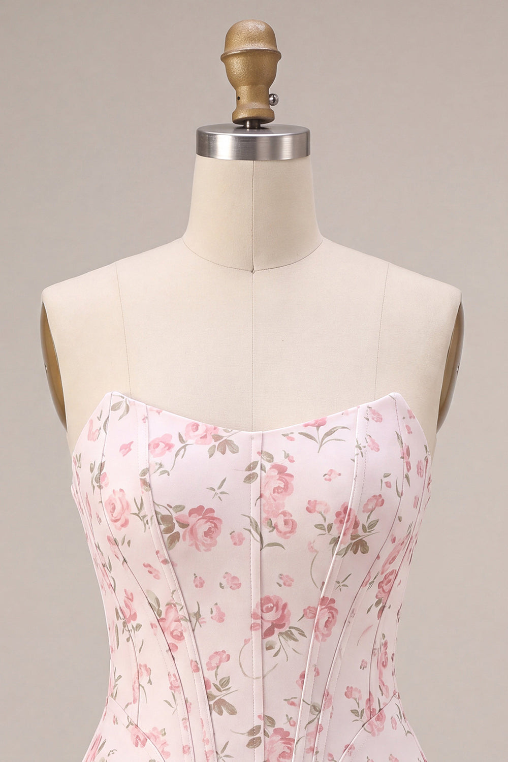 White Pink Flower Strapless Short Corset Homecoming Dress with Ruffles