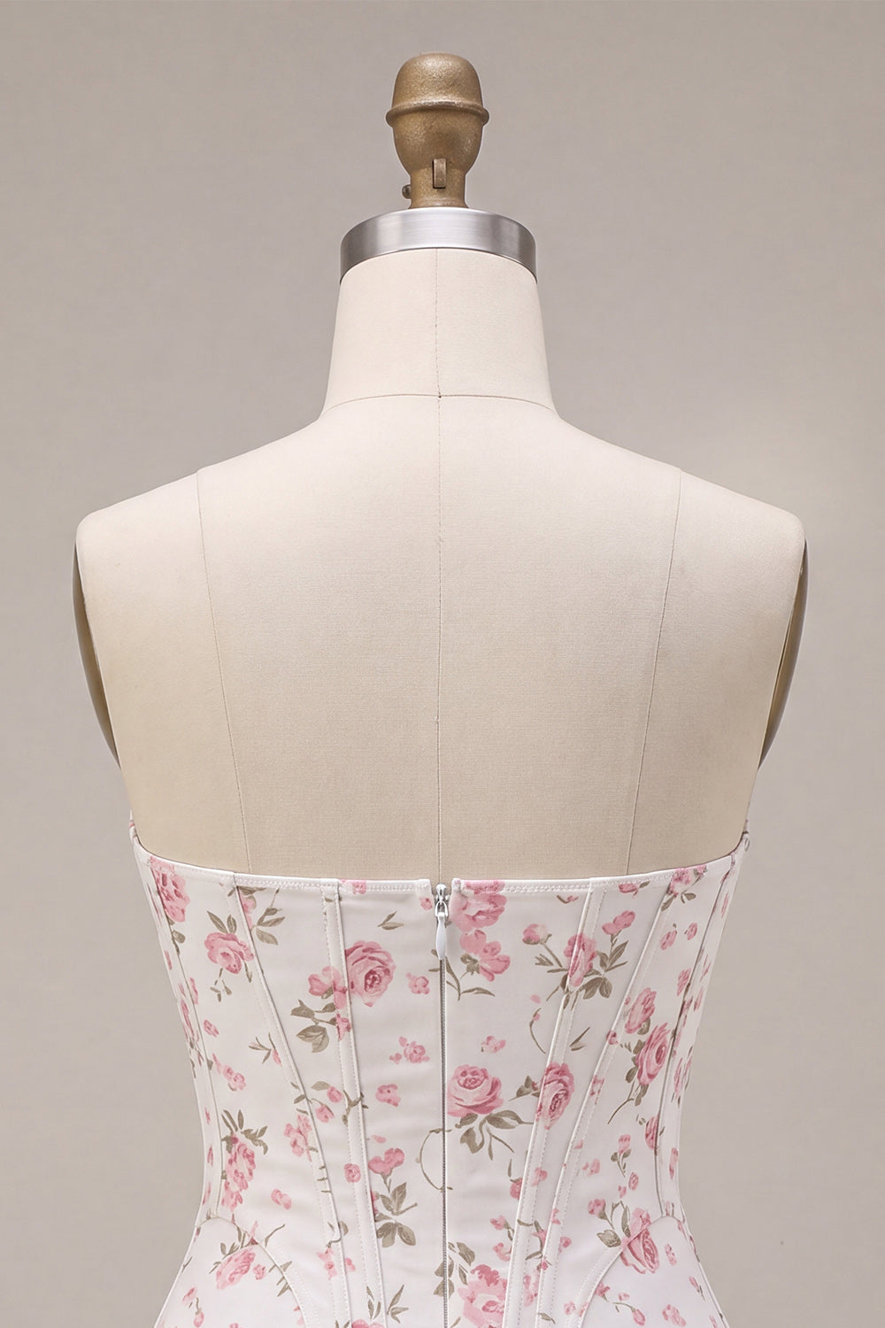 White Pink Flower Strapless Short Corset Homecoming Dress with Ruffles