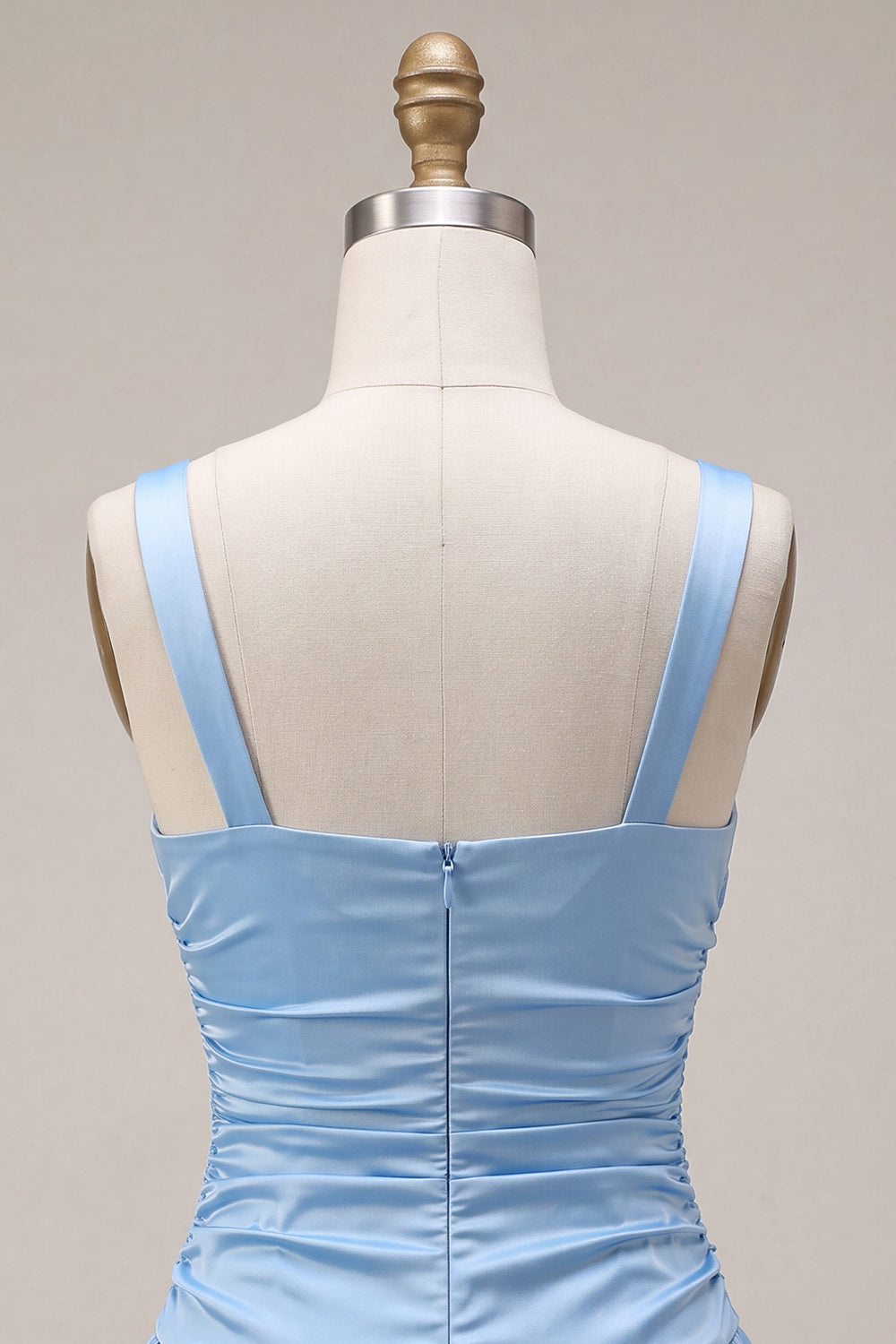 Sky Blue Satin A Line Ruched Short Homecoming Dress with Bow